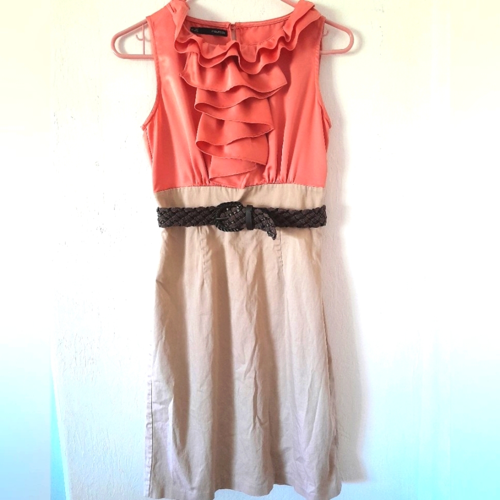Maurices Coral Ruffle Neck Sleeveless Style Midi Dress With Belt